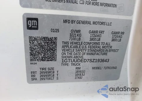 2025 GMC Sierra 1500 4Wd Short Box Slt из США, поврежденный, VIN 1GTUUDED7SZ193643